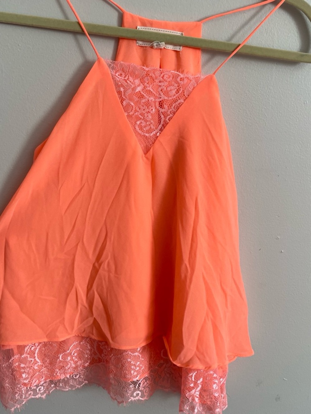 Lace-Trim Spaghetti Strap Tank Top - Coral